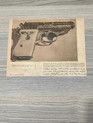 [TARİHİ BELGE] II. Dünya Savaşı Dönemi Orijinal Gazete Kupürü - Gravürlü Walther PPK ve Dönem Notu