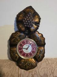 Antika Duvar Saati - HİSLON Marka MİNELİ Kabartmalı Bakır - GECE LAMBALI ÇALIŞIR DURUMDA