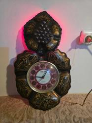 Antika Duvar Saati - HİSLON Marka MİNELİ Kabartmalı Bakır - GECE LAMBALI ÇALIŞIR DURUMDA