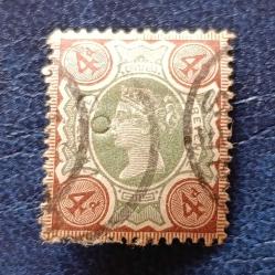 1887-1900 İngiltere, Kraliçe Queen Victoria, Jübilee serisi, sg 205, 4d yeşil ve kahve