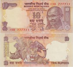 HİNDİSTAN 10 RUPİ 2008 GÜZEL SERİ NOLU 777711 MAHATMA GANDHİ TEMALI. ÇİL.