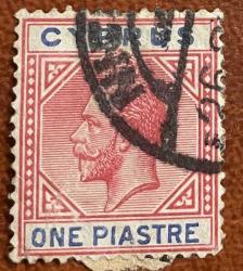 1912.ONE.KRAL GEORGE. .KLASİK.KIBRIS TEK PUL.DAMGALI