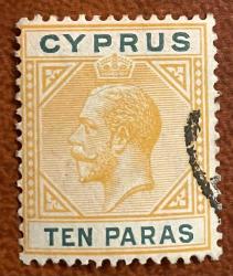 1912.TEN PARAS.KRAL GEORGE. .KLASİK.KIBRIS TEK PUL.DAMGALI