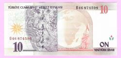 TURKEY 10 YTL PREFIX---B46--- 2005 UNC (TK 19 579) ÇİL