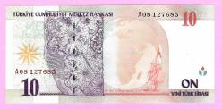 TURKEY 10 YTL PREFIX---A08--- 2005 UNC (TK 19 578) ÇİL