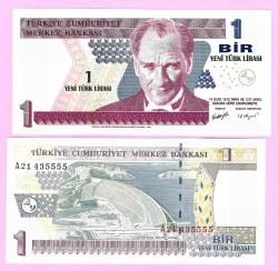 TURKEY 1 YTL PREFIX --- A21 435555 -- 2005 UNC ÇİL