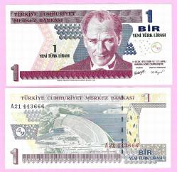 TURKEY 1 YTL PREFIX --- A21 443666 -- 2005 UNC ÇİL