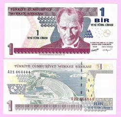 TURKEY 1 YTL PREFIX --- A21 464444 -- 2005 UNC ÇİL