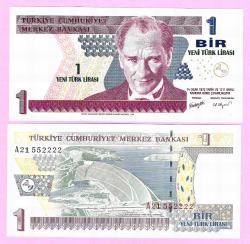 TURKEY 1 YTL PREFIX --- A21 552222 -- 2005 UNC ÇİL