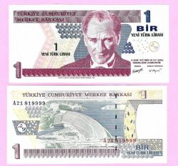 TURKEY 1 YTL PREFIX --- A21 819999 -- 2005 UNC ÇİL