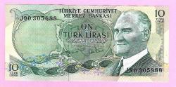 TURKEY 10 Lira ----- PREFIX J90 -----1975 UNC (TK 19 588) ÇİL