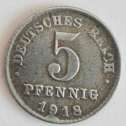 ALMANYA  1918 D     5  PFENNIG