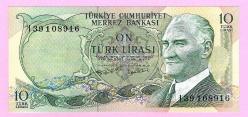 TURKEY 10 Lira ----- PREFIX I39 -----1975 UNC (TK 19 586) ÇİL
