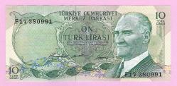 TURKEY 10 Lira ----- PREFIX F17 -----1975 UNC (TK 19 584) ÇİL