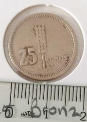 1945 YILI ORİJİNAL 25 KURUŞ MADENİ BRONZ 3ÇÇ2B1 ÇOK NADİR