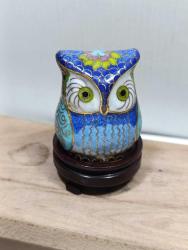 K203-----CLOISONNE MİNELİ AHŞAP KAİDELİ KUTULU BAKIR BAYKUŞ-3