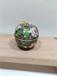 K203-----CLOİSONNE BAKIR ÜZERİ MİNELİ ELMA ŞEKLİNDE KUTU