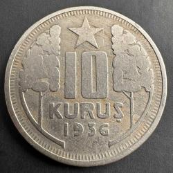 Çok Nadir (RR) Türkiye 10 Kuruş 1936