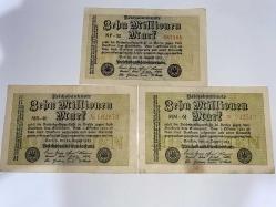 Almanya 1923 Weimar Cumhuriyeti 10 Milyon Mark (3 Adet) - Hiperenflasyon Dönemi
