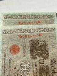 Almanya 1000 Mark (1910) - Seri Takipli (Ardışık) Çil Çift - Kırmızı Mühür - Koleksiyonluk