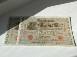 Almanya 1000 Mark (1910) - Seri Takipli (Ardışık) Çil Çift - Kırmızı Mühür - Koleksiyonluk