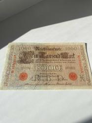 Almanya 1000 Mark (1910) - Alman İmparatorluğu - Kırmızı Mühürlü Tarihi Dev Banknot