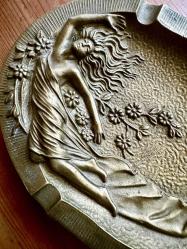 Vintage 60'lar Dönemi Art Nouveau nadir koleksiyonluk italyan bronz tabla