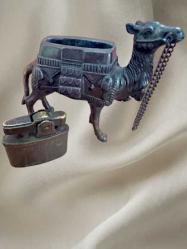 70'ler Vintage Bronz Deve Figürlü Masaüstü Benzinli Çakmak, KOLEKSİYONLUK