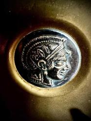 60lar dönemi gümüşlü Çok Nadir Bronz Yunan 3 parça takım obje, KOLEKSİYONLUK