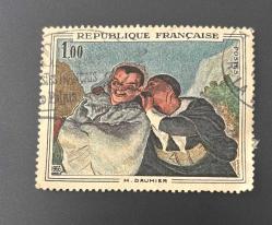 Fransa Pulu - France Stamp - Postadan Geçmiş Pul Filateli - Damgalı - Honoré Daumier'in 'Crispin ve Scapin' tablosu Temalı Pul, 1.00 PARA - YABANCI PULLAR- NOSTALJİK DOĞUM GÜNÜ HEDİYESİ