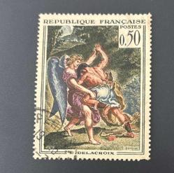 Fransa Pulu - France Stamp - Postadan Geçmiş Pul Filateli - Damgalı - Eugène Delacroix'un 'Jacob'un Melek ile Mücadelesi' tablosu Temalı Pul, 0.50 PARA - YABANCI PULLAR- NOSTALJİK DOĞUM GÜNÜ HEDİYESİ