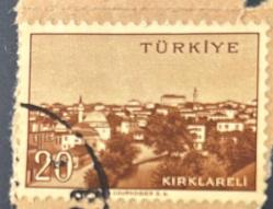 Türk Pulu - Turkish Stamp -  Mektup Zarfından Kesilmiş /Postadan Geçmiş Pul Filateli - DAMGALI - KIRKLARELİ İLİ MANZARASI TEMALI PUL, 20 PARA -  Türkiye Cumhuriyeti - NOSTALJİK DOĞUM GÜNÜ HEDİYESİ