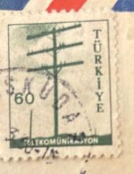 Türk Pulu - Turkish Stamp -  Mektup Zarfından Kesilmiş /Postadan Geçmiş Pul Filateli - DAMGALI - TELEKOMÜNİKASYON DİREĞİ TEMALI PUL, 60 PARA -  Türkiye Cumhuriyeti - NOSTALJİK DOĞUM GÜNÜ HEDİYESİ