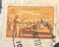 Türk Pulu - Turkish Stamp -  Mektup Zarfından Kesilmiş /Postadan Geçmiş Pul Filateli - 1970 DAMGALI - KÖY ÇALIŞMALARI TEMALI PUL, 50 KURUŞ -  Türkiye Cumhuriyeti - NOSTALJİK DOĞUM GÜNÜ HEDİYESİ
