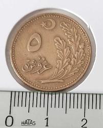 1925 (1341) BRONZ 5 KURUŞ OSMANLI SON DÖNEM ORİJİNAL T3L2Y1 NADİRDİR