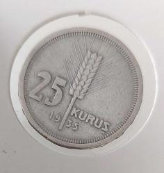 1935 ATATÜRK GÜMÜŞ 25 KURUŞ ÇİLALTI Ş2D3Y1 NADİRDİR