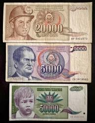 LOT.15 » 1980-1990 Dönemi Yugoslavya 3 adet kağıt para ÇT/T