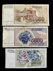 1980-1990 Dönemi Yugoslavya 3 adet kağıt para ÇT/T