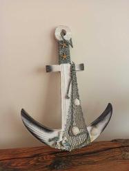 vintage ''deniz temalı ahşap dekoratif çapa aksesuar & 41x30 cm