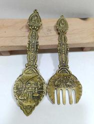 M11----MEVLEVİ SEMAZEN DEKORLU PİRİNÇ DEKORLUK ÇATAL VE KAŞIK