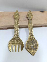 M11----MEVLEVİ SEMAZEN DEKORLU PİRİNÇ DEKORLUK ÇATAL VE KAŞIK