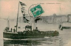Dieppe Limanı Le Remorqueur Mercure Gemi  FRANSA , 1911 yılı  Postadan Geçmiş Önden Pullu Damgalı Kartpostal - Posta Kart -Haliyle