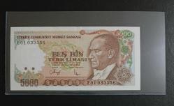 7. EMİSYON E01 SERİSİ İLK PREFİX 3.TERTİP 5000 LİRA ÇİL KONDİSYONDA