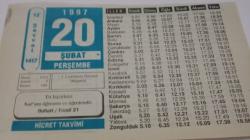 20 Şubat 1997-Orijinal Takvim Yaprağı-Doğum Günü-Söz,Nişan,Nikâh,Düğün ve Önemli Günler Hediyesi-Hicret Takvimi-Ayet(Hadis)-(Buhari/Fezail 21)-I.Cemre'nin Havaya Düşmesi-Haram Mal-Devlet Sırrı-M.İkbal