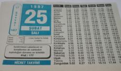 25 Şubat 1997-Orijinal Takvim Yaprağı-Doğum Günü-Söz,Nişan,Nikâh,Düğün ve Önemli Günler Hediyesi-Hicret Takvimi-Ayet(Hadis)-(A'raf/177)-Cem Sultan'ın Vefatı (1495)-Behlül Dana-Soru Cevap-Osman Gazi