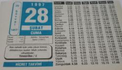 28 Şubat 1997-Orijinal Takvim Yaprağı-Doğum Günü-Söz,Nişan,Nikâh,Düğün ve Önemli Günler Hediyesi-Hicret Takvimi-Ayet(Hadis)-(Tirmizi-İlim/2)-Körfez Savaşı'nın Sonu(1991)-İlim ve Devlet-Hz.Safiyye(R.Anha)-Sadi