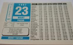23 Mart 1997-Orijinal Takvim Yaprağı-Doğum Günü-Söz,Nişan,Nikâh,Düğün ve Önemli Günler Hediyesi-Hicret Takvimi-Ayet(Hadis)-(La Edri)-Said Nursi'nin Vefatı(1960)-Müslüman'ın Gözyaşları-Bid'at-Hz.Ali(r.a.)