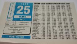 25 Mart 1997-Orijinal Takvim Yaprağı-Doğum Günü-Söz,Nişan,Nikâh,Düğün ve Önemli Günler Hediyesi-Hicret Takvimi-Ayet(Hadis)-(Hadis-Tirmizi)-Evliya Çelebi'nin Doğumu(1501)-Said B. Cübeyr(r.a.)Bir Mesele-Hz.Ömer(r.a.)