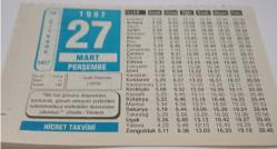 27 Mart 1997-Orijinal Takvim Yaprağı-Doğum Günü-Söz,Nişan,Nikâh,Düğün ve Önemli Günler Hediyesi-Hicret Takvimi-Ayet(Hadis)-(Hadis-Tirmizi)-Gediz Depremi(1970)-Fatih Devrinde Bir Olay-Dırar Mescidi