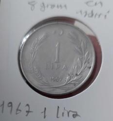 1967 ERÖR 8 GRAM 1 LİRA MADENİ PARA ORİJİNAL R1R1A1A1 PEK ÇIKMAZ